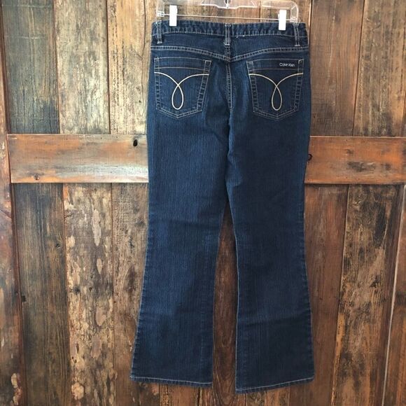Calvin Klein Sz 8 Blue Denim Flare Embroidered Pocket Logo Classic Jeans - Picture 6 of 8